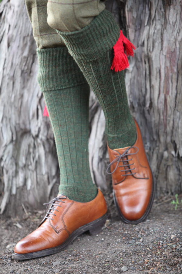 gamekeeper socks in green with red garter